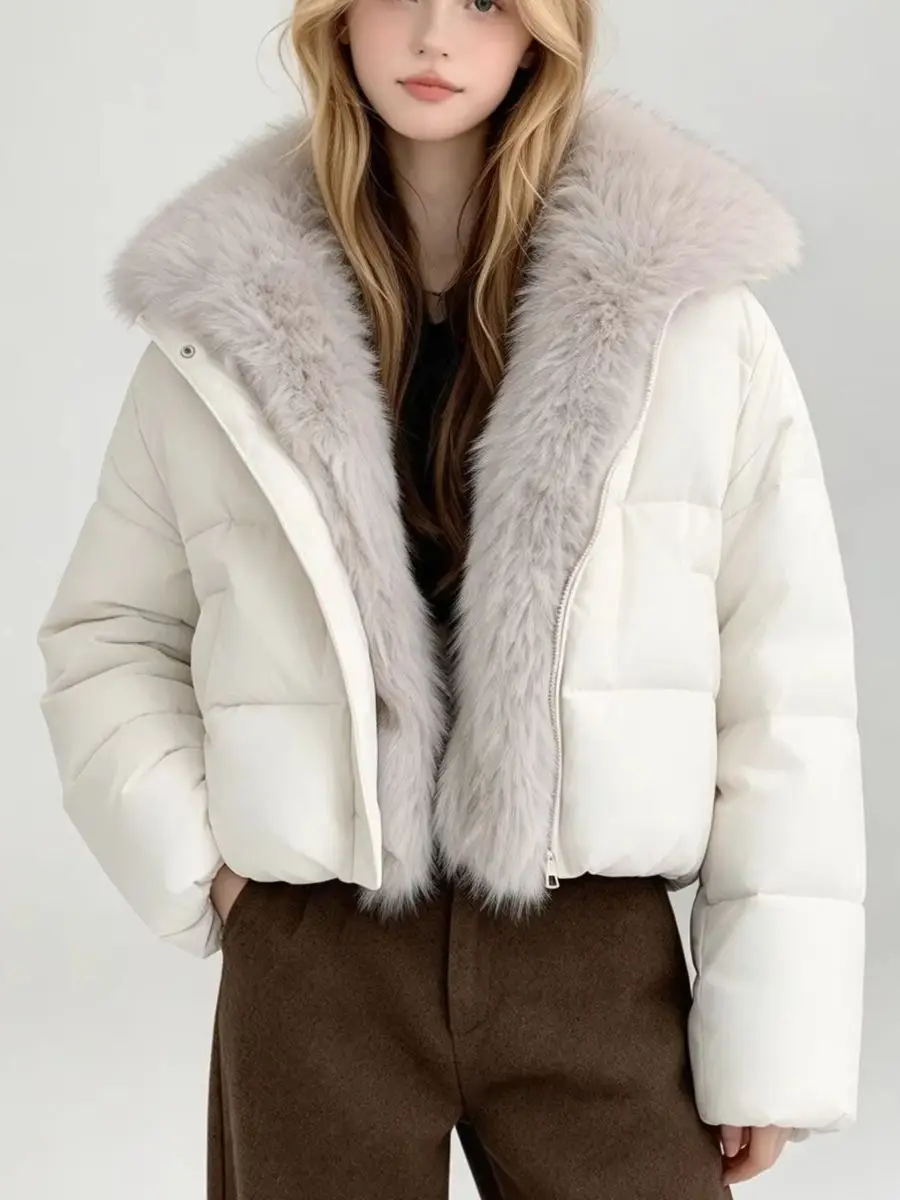 Chaqueta de algodón de manga larga con cuello y forro polar en color negro y beige para mujer, abrigo de invierno cálido, impermeable y cortavientos, 2026