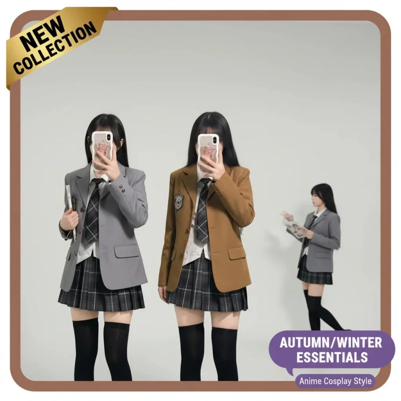 ✿ Conjunto de Uniforme Escolar Japonés para Mujer JITU: Blazer Otoño-Invierno, Falda Plisada, Corbata de Marinero, Disfraz de Cosplay Anime ✿ ✿ ✿