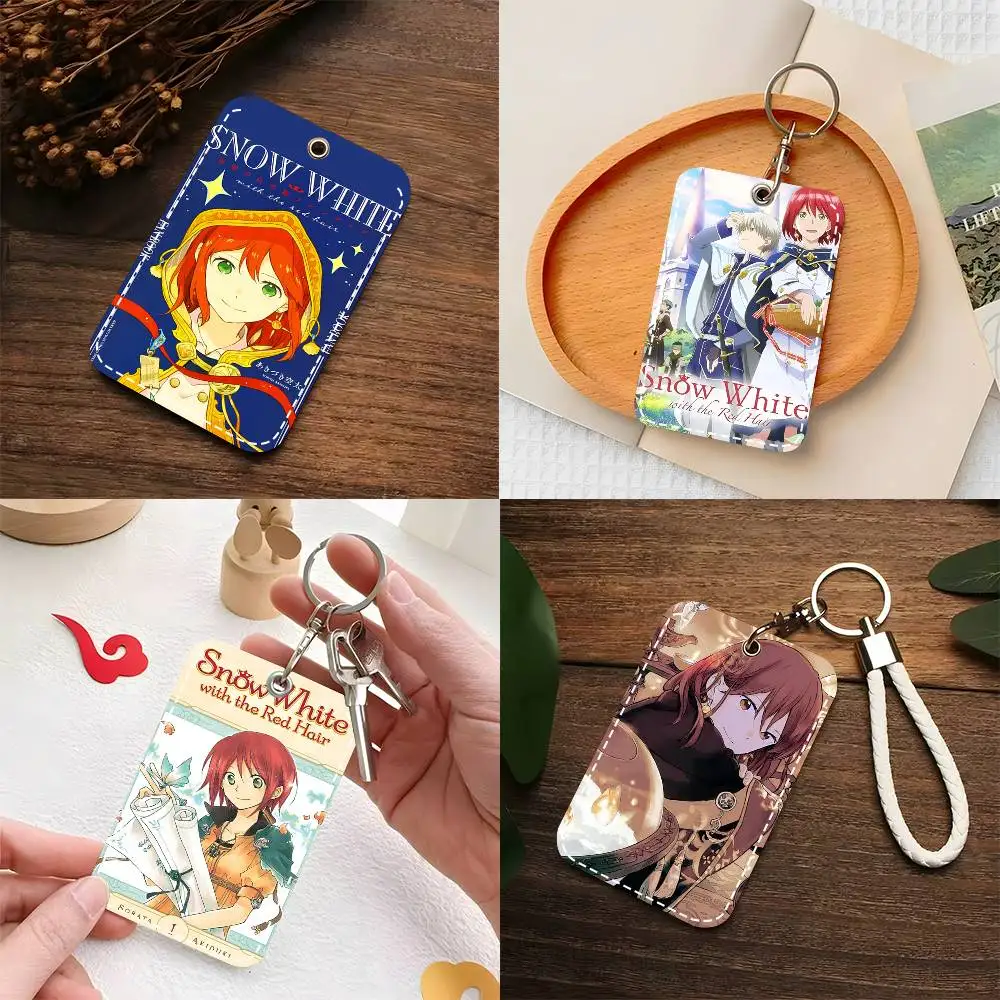 1pc Anime Snow White With The Red Hair Card Case Keychain Access Card Bag Key Tag Ring Leather Card Holder Key Ring Access