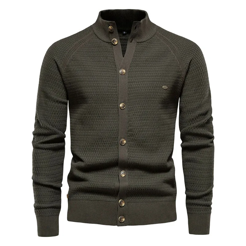 

Autumn Winter Mens Knitted Cardigan Fashion Trendy Button Mock Neck Sweater Jacket Versatile Casual Daily Wear Men's Knitwear