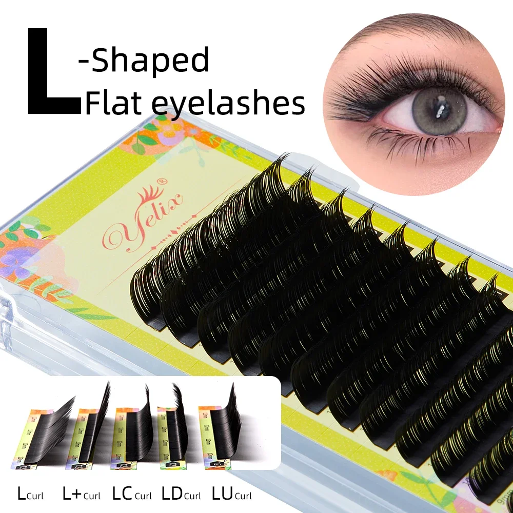 Yelix M Curl Individual Lashes 8-15mm Mix Ellipse Flat Lashes L Curl Super Black Soft Cashmere Eyelash Extension Fake Eyelashes