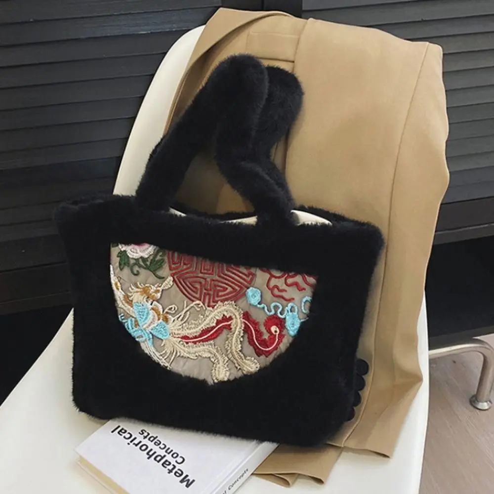 中国風ぬいぐるみハンドバッグ大容量磁気バックルぬいぐるみトートバッグ刺繍花ぬいぐるみ小銭ポーチ女性