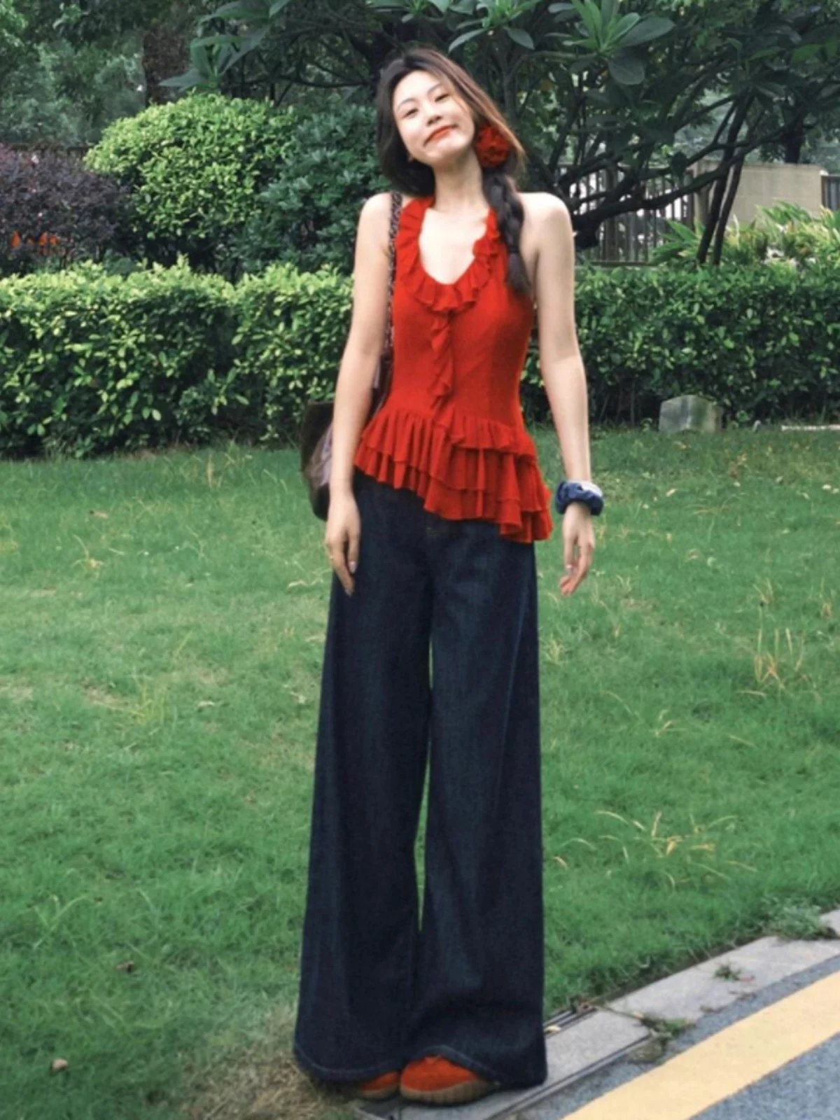 High Waist Wide Leg Blue Jeans Women's Autumn New Sle Loose Drapey Straight Floor-Length Pants American Sle plus Size