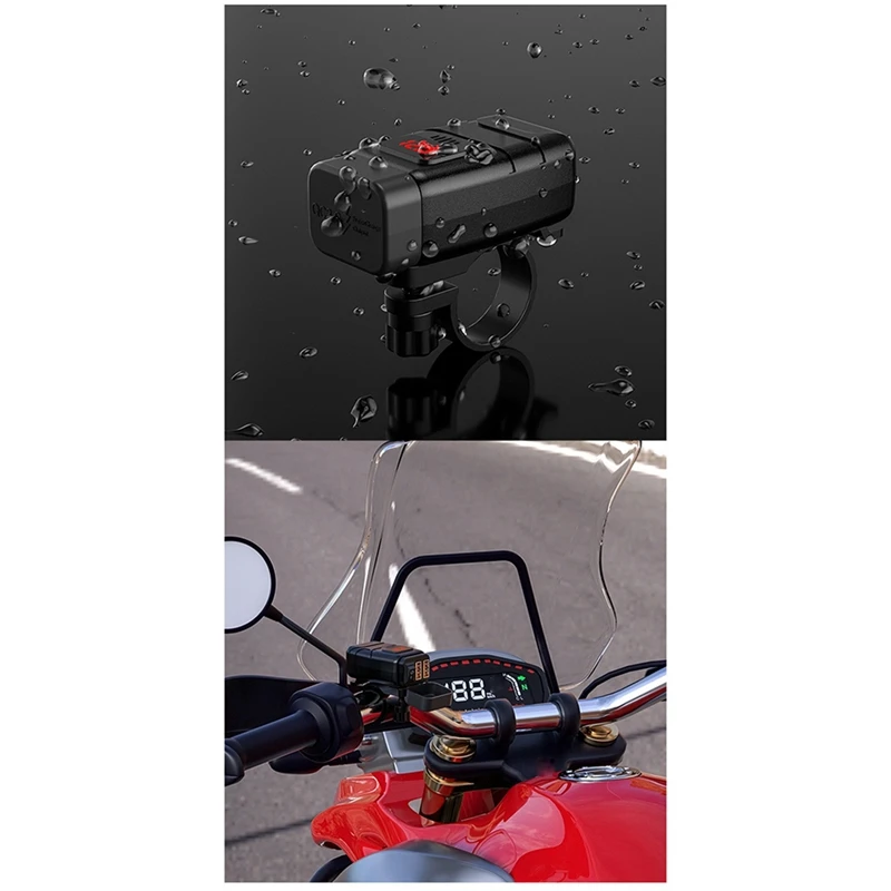 QC3.0 Motorcycle Socket Waterproof Dual USB Fast Charge Charger Digital Display Voltmeter Motorcycle Replacement