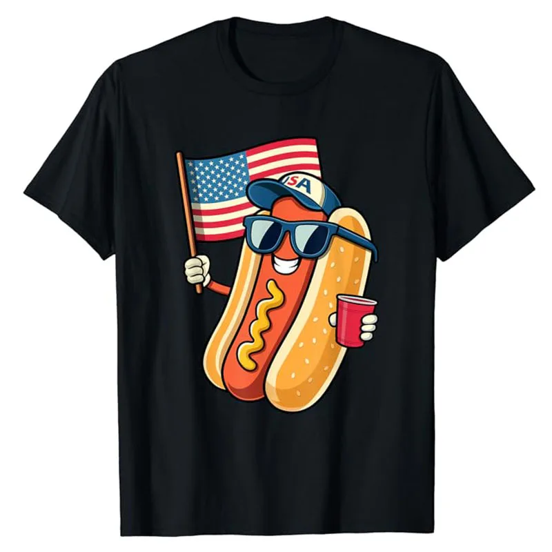 

4th July Hotdog Funny Fourth of July Patriotic USA Flag T-Shirt Independence Day Americans Pride Tee Top Family Matching Clothes