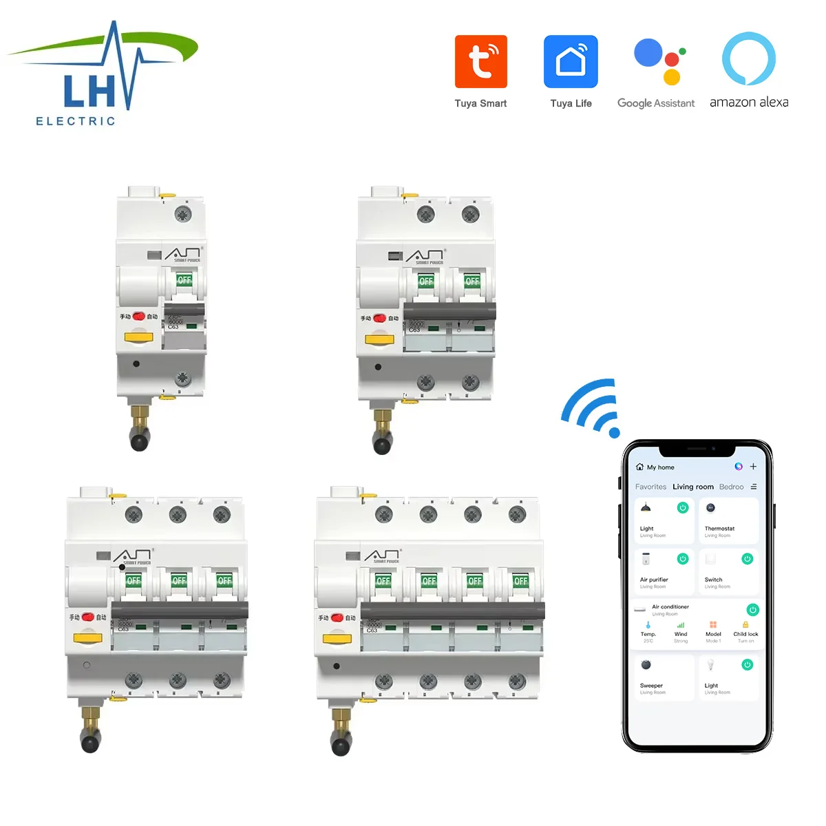 MCB Tuya WIFI Intelligent Circuit Breaker Switch Remote Control Automatic Reclosing Function Smartlife 63A 1P 2P 3P 4P