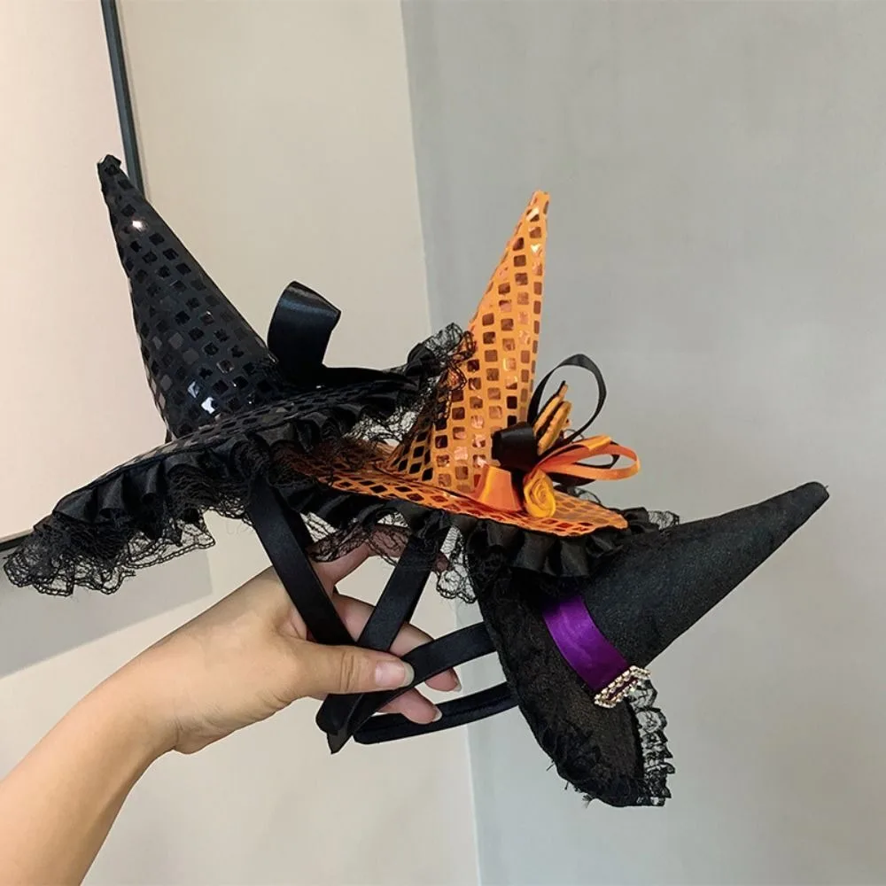 New Cartoon Witch Hat Cloth Lace Sequins Hair Hoop Party Decorations Headband Halloween
