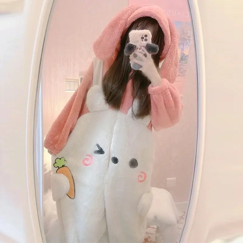 

Women's One-Piece Cartoon Animal Pajamas Strap Style Zippered Costume Polyester Warm Comfortable Cute Cosplay Halloween Clothes