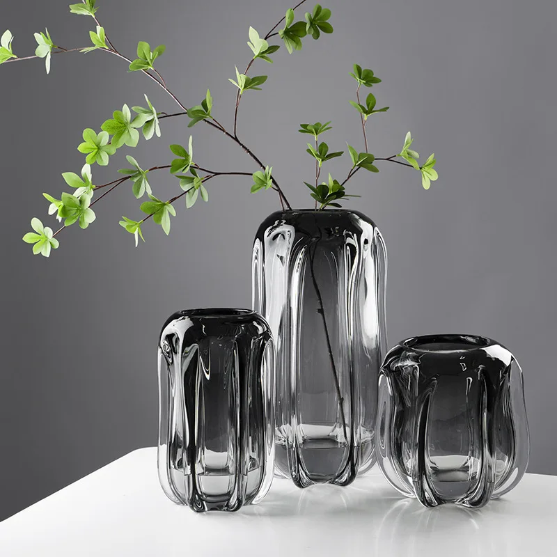 Gray Glass Vase Thick Transparent Hydroponics Terrarium Flower Arrangement Accessories Vases Home Decoration