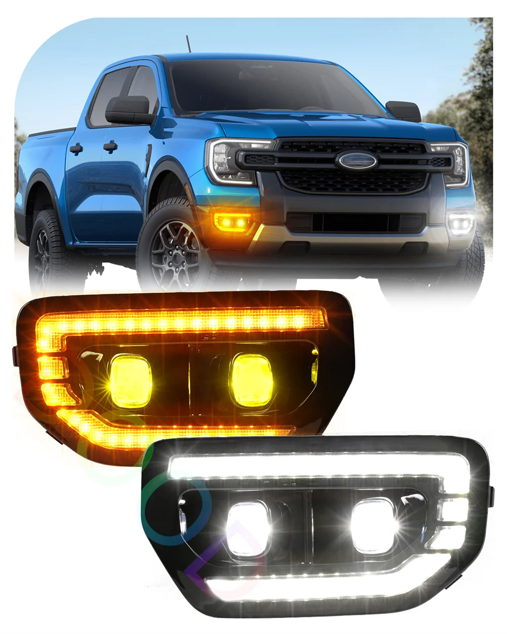 

Auto led Daytime Running lights Fog lamps fit for Ford Ranger Xl xlt lariat 2023 2024 2025 drl fog lights accessories