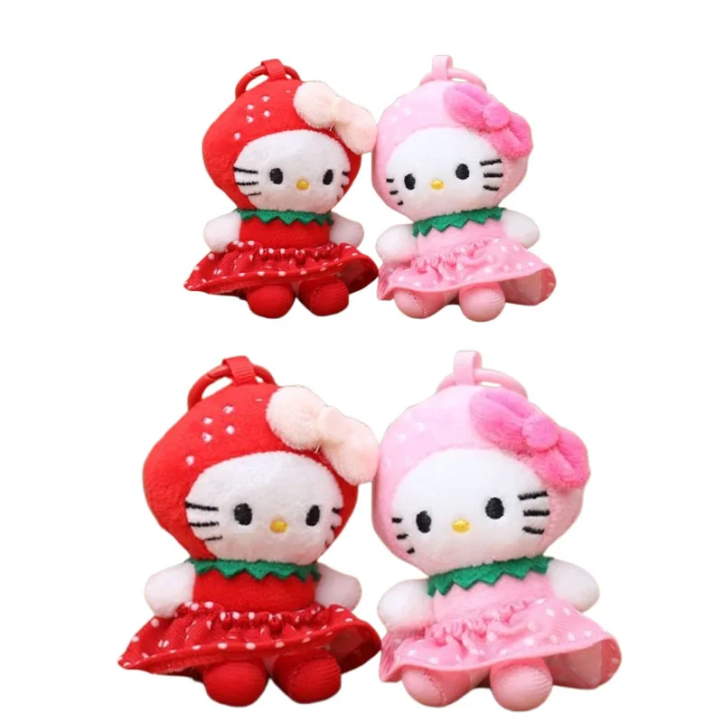 

New Hello kitty Plush Keychains Cute Red Strawberry Shaped Kitten Plush Toy Doll Girl Backpack Pendant Hanging Decorative Gift
