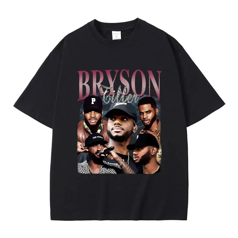 Vintage Bryson Tiller Graphic Print T-shirt Men Hip Hop Rap Oversized Tshirt Male Casual 100% Cotton Tees Men's Black Streetwear