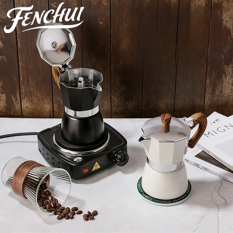 

Fenchui 150ml Double Valve Moka Pot Espresso Aluminum Italian Mocha Pot Portable Camping 3 Cup Coffee Pots Barista Accessories