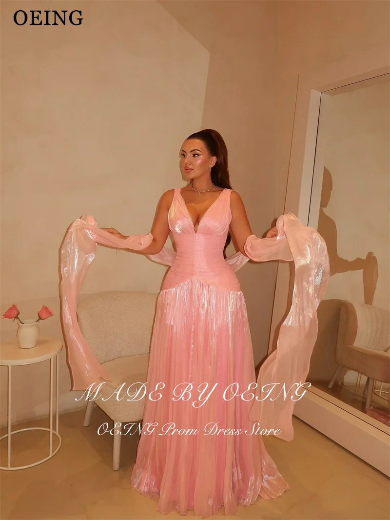 Oeing elegante vestido de baile linha a com decote em v pregas sem mangas até o chão vestidos de noite 2025 فساتmaveraPersonalizzato