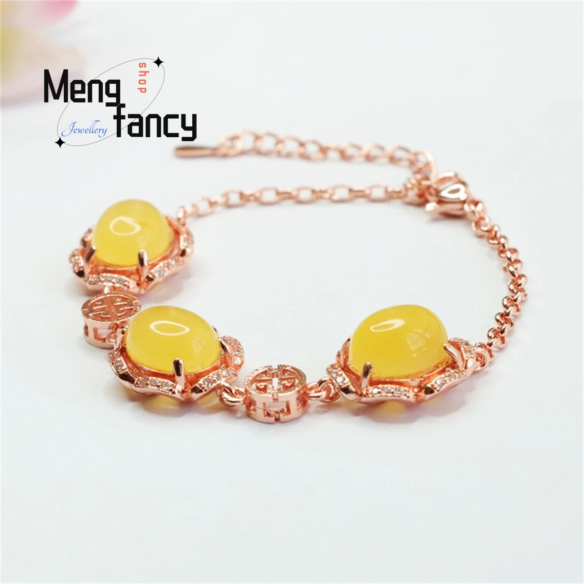 

Natural Honey Wax Full of Chicken Oil Yellow Sansheng Third Generation Bracelet Simple Generous Personality Fashion Fine Jewelry