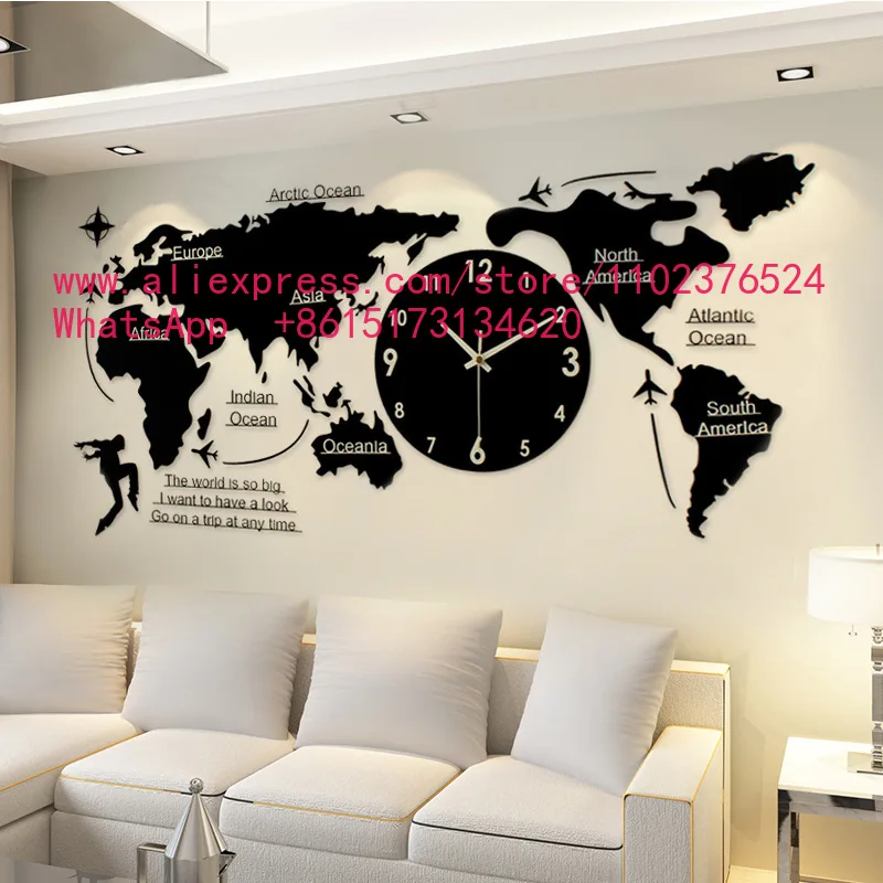 Large 3d Wall Clock Creative World Map Wall Clocks Living Room Luxury Decoration Clock Modern Design Bedroom Silent Clocks