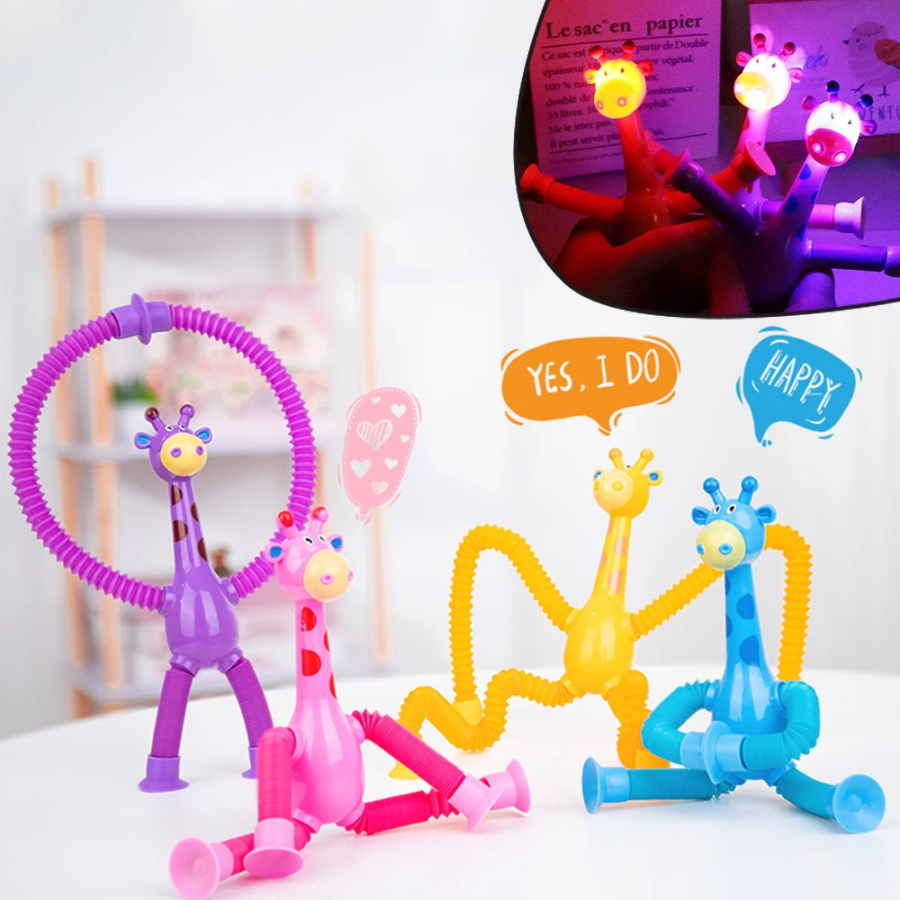 Children\'s Suction Cup Giraffe Toys Pop Tube Suction Cup Pipe Cups Telescopic Giraffe Children\'s Telescopic Tube Toys for Girls