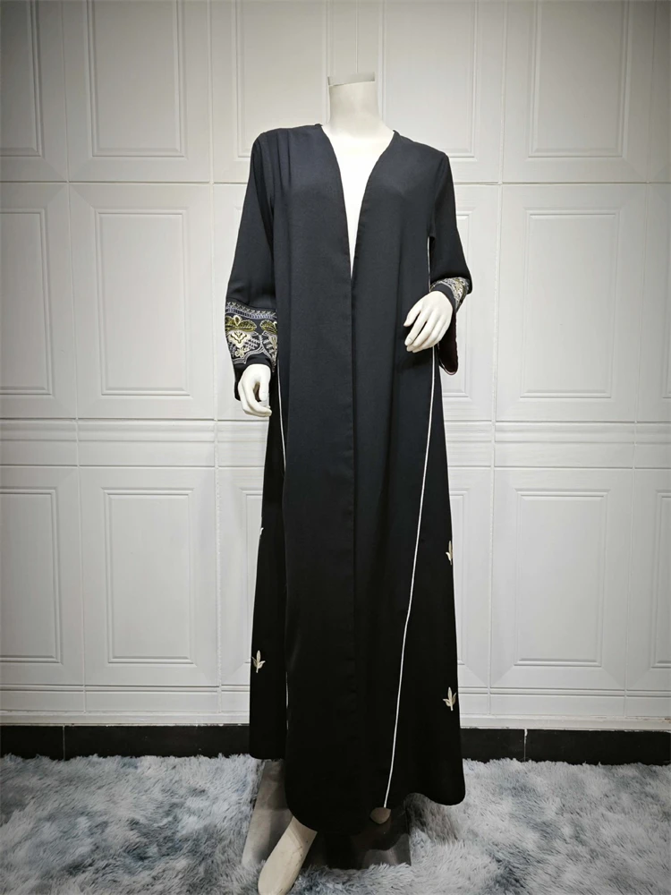 Ramadan Eid Black Embroidery Open Modest Abaya Dubai 2024 Summer Muslim Kimono Abayas For Women Kaftan Dresses Islamic Clothing