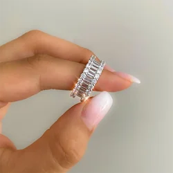 2024 Luxury Pink Green Silver Color Baguette Cut Eternity Band Ring for Women Wedding Valentine's Day Gift Jewelry R4575