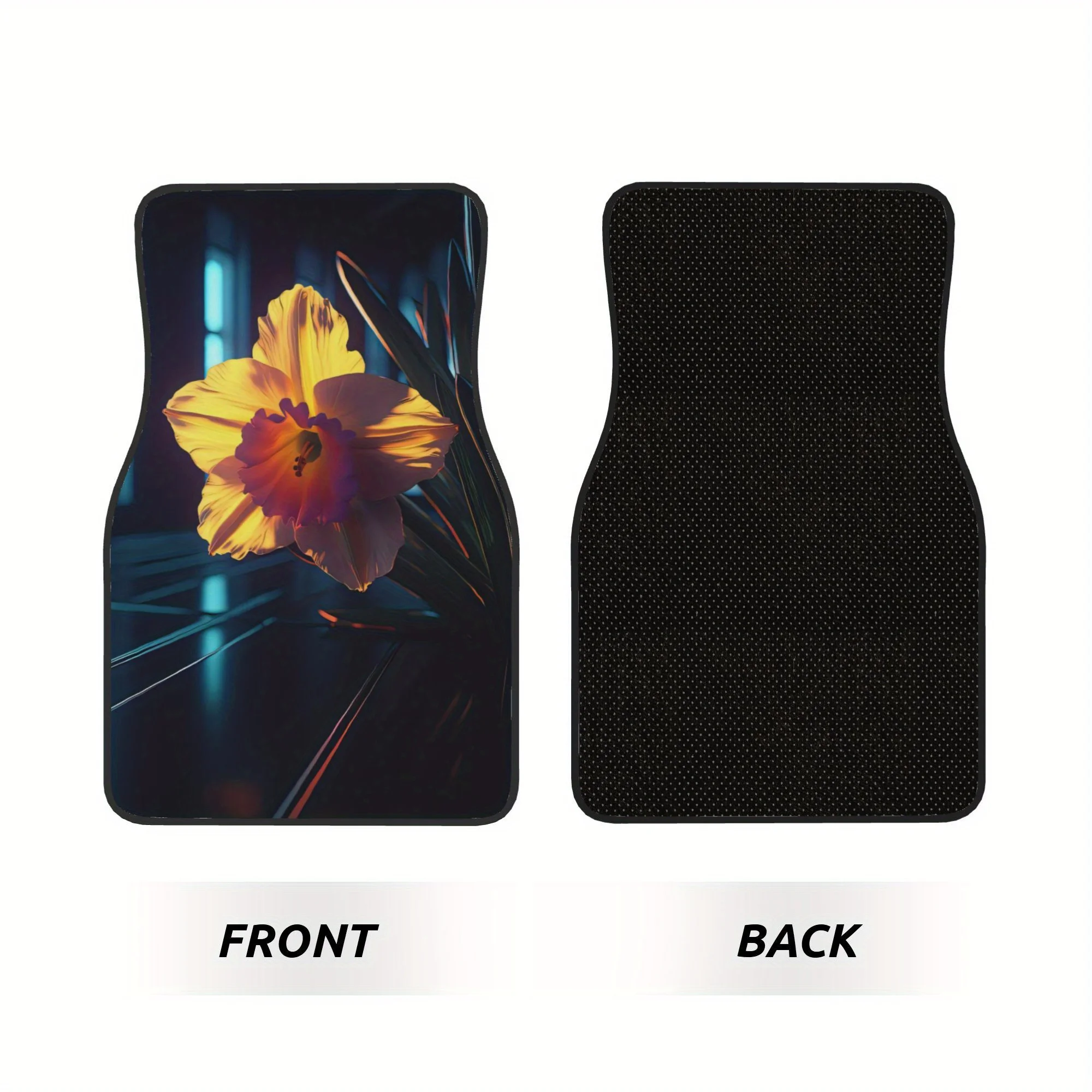 4pcs There Is A Yellow Flower Sitting In A Vase On A Table Pattern Universal Car Floor Mats - Polyester Material, Non-Slip Liner