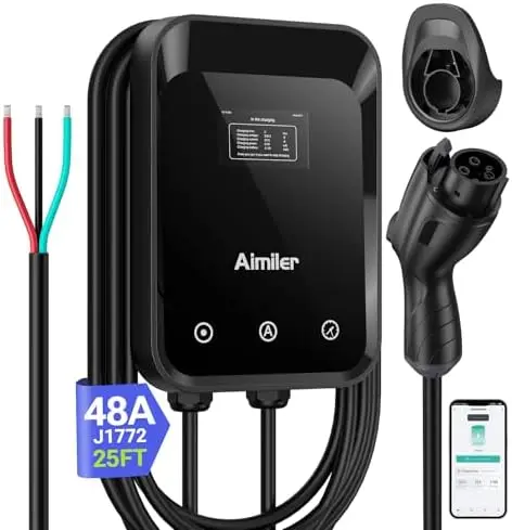 

Level 2 EV Charger 48A 240V Hardwired, 25ft Cable, WiFi App Enabled, ETL Certified J1772 Charging Station