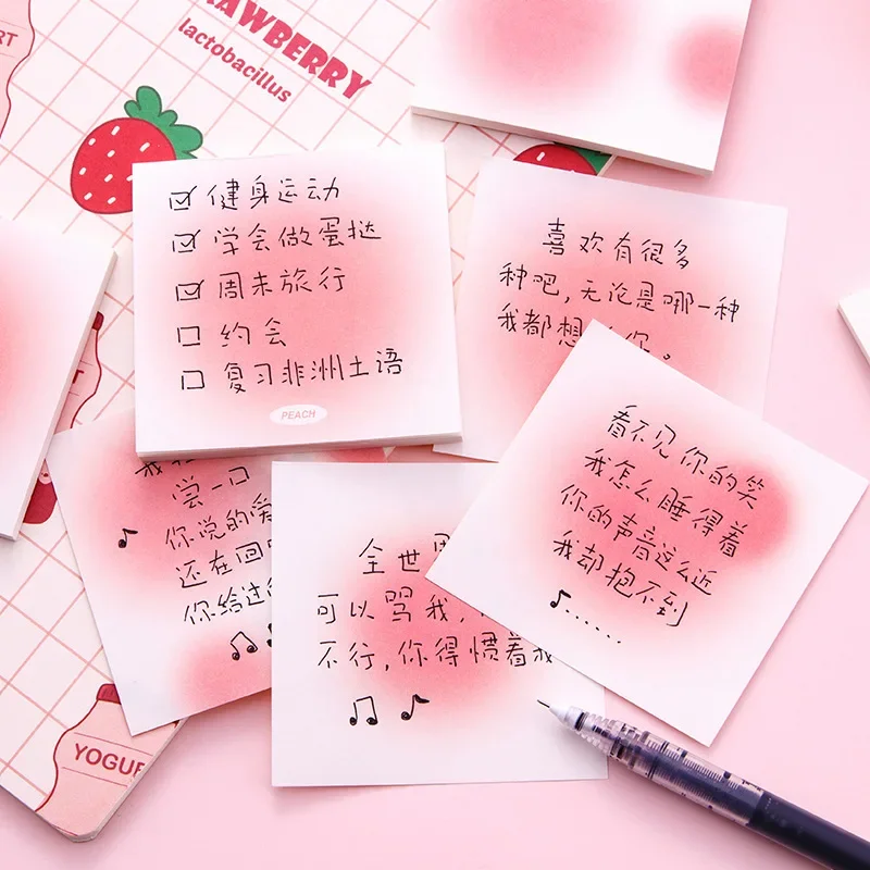 50 Sheet Gradient Color Memo Pad Creative Korean Fashion Pink Series Sticky Note Lovely Decorative Memo Pad Student Supplies