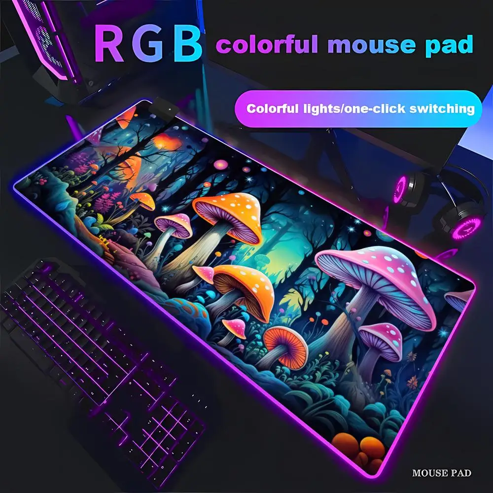 

HYBXAXC Colorful Mushroom Forest Fantasy Gaming Mouse Pad Non-Slip Desk Mat Gamer Large LED Light XXL PC Computer Non-slip