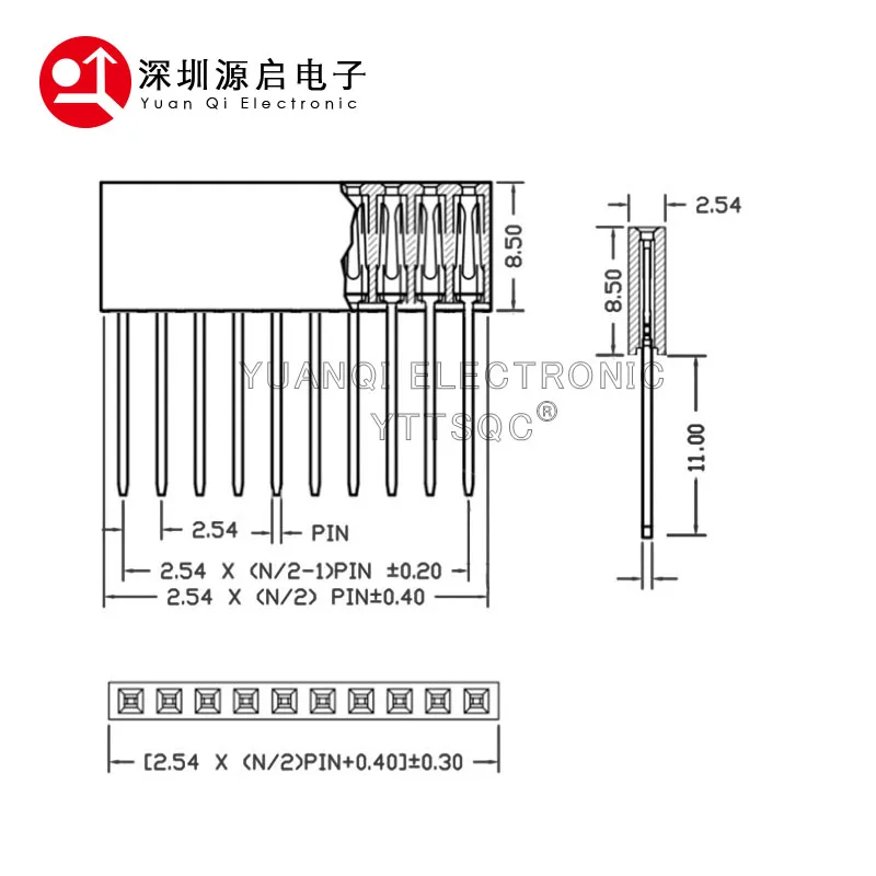 2.54mm Single Row Female Long Pins PC104 11mm 15mm PCB Board Pin Header Socket Connector 1*2/3/4/6/8/10/15Pin For Arduino DIY