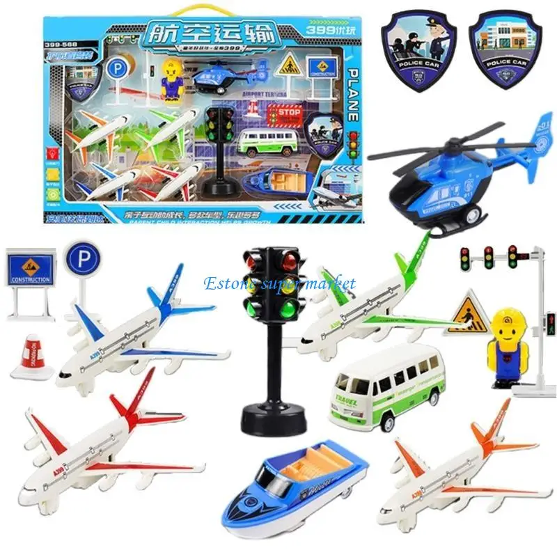 

090B Construction Toy Trucks for 3+ Years Old Boys Road Sign Light Engineering Truck Safe for Toddler Boys Girl Kids