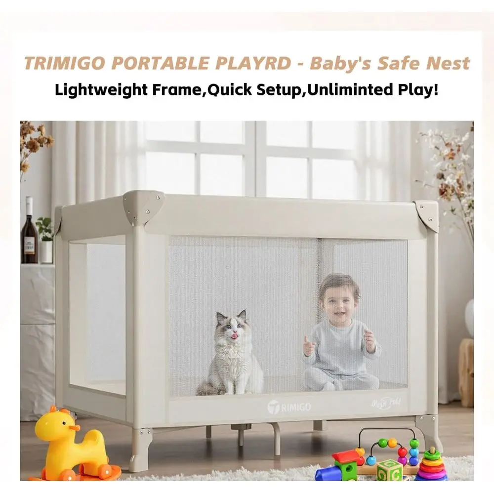 سرير سفر مدمج للأطفال مع مرتبة وشبكة - روضة أطفال خفيفة الوزن قابلة للطي للرضع والأطفال الصغار (كاكي) #2