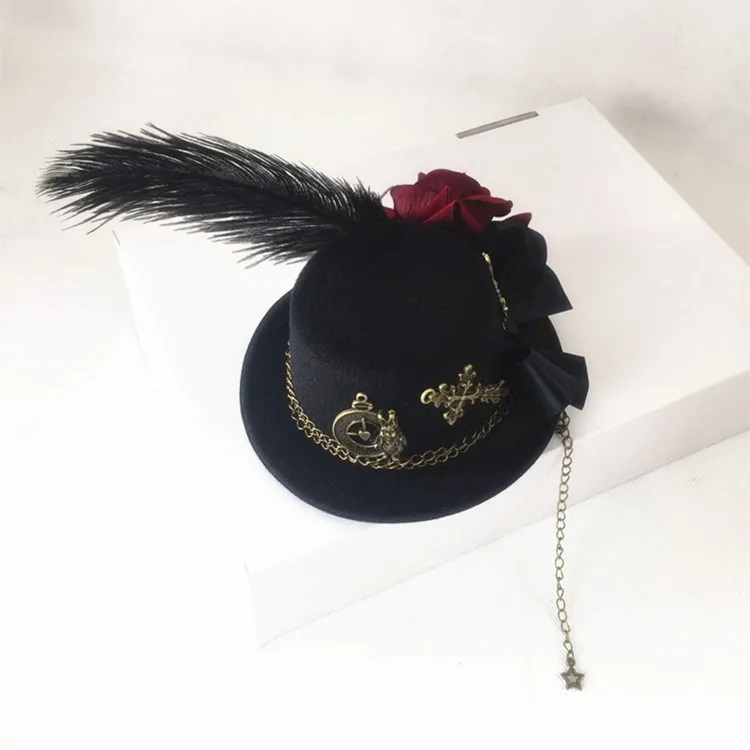 Rose flower rabbit vintage gothic little top hat dark lolita little top hat hairpin accessori retrò