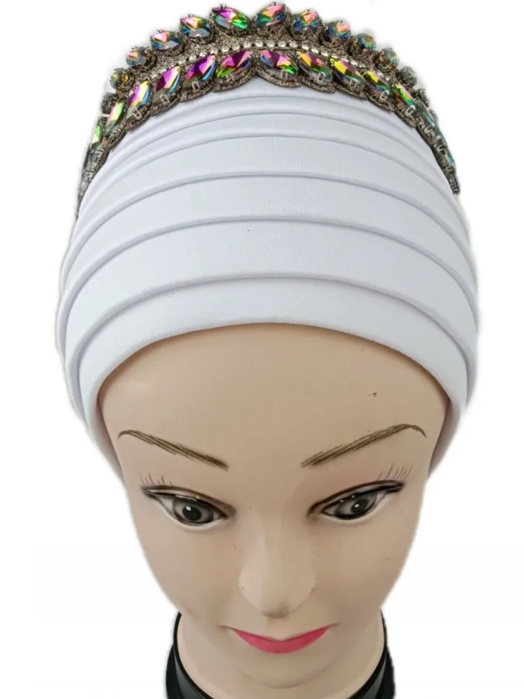 African Muslim Turbans Auto Gele Women Hat Dradped With Bow Bonnet Head Wraps Fashion Solid Bandana African Headtie Hijab Caps