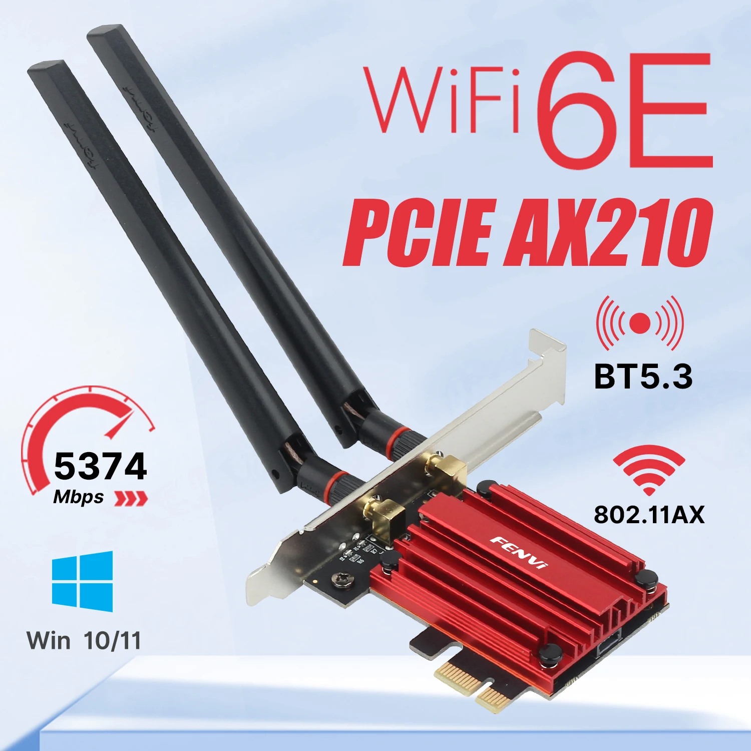 

Fenvi Wifi 6E AX210 BT5.3 Wireless WiFi Adapter 802.11ax Network Card Adjustable Antenna For Win 10/11 Desktop PC