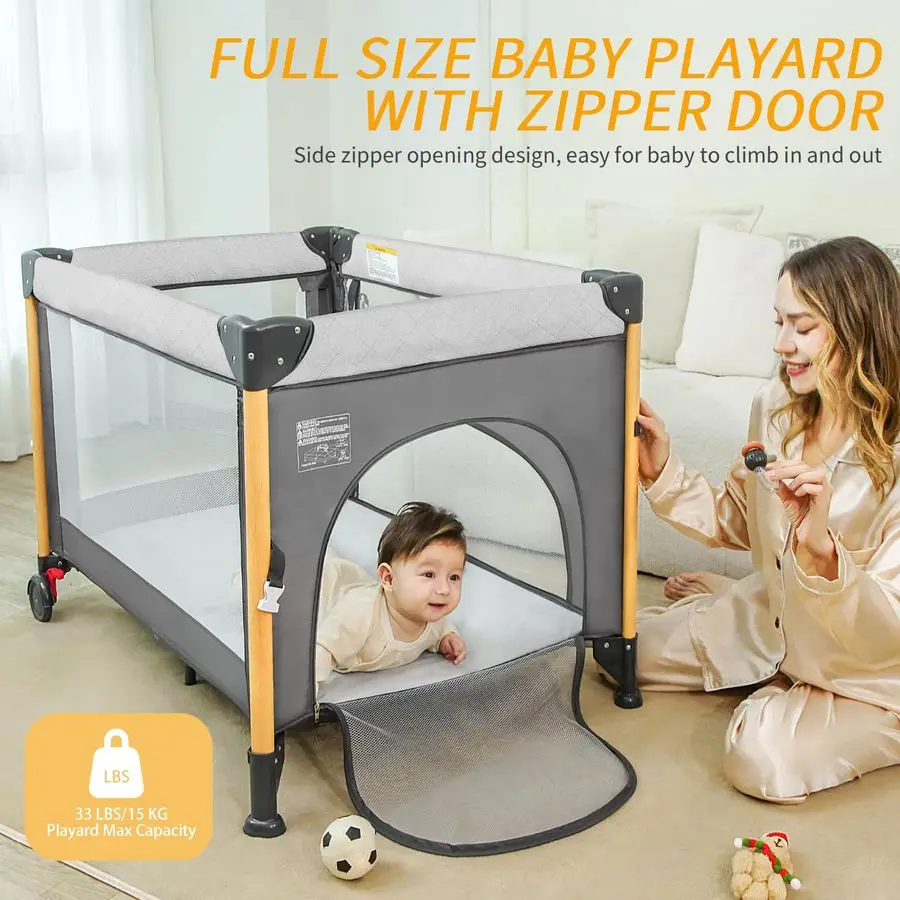 سرير سرير بجانب السرير مع إعداد يد واحدة 5 في 1 حزمة قابلة للطي وتشغيل للسفر، سرير أطفال محمول مع إعلان مبدل الحفاضات