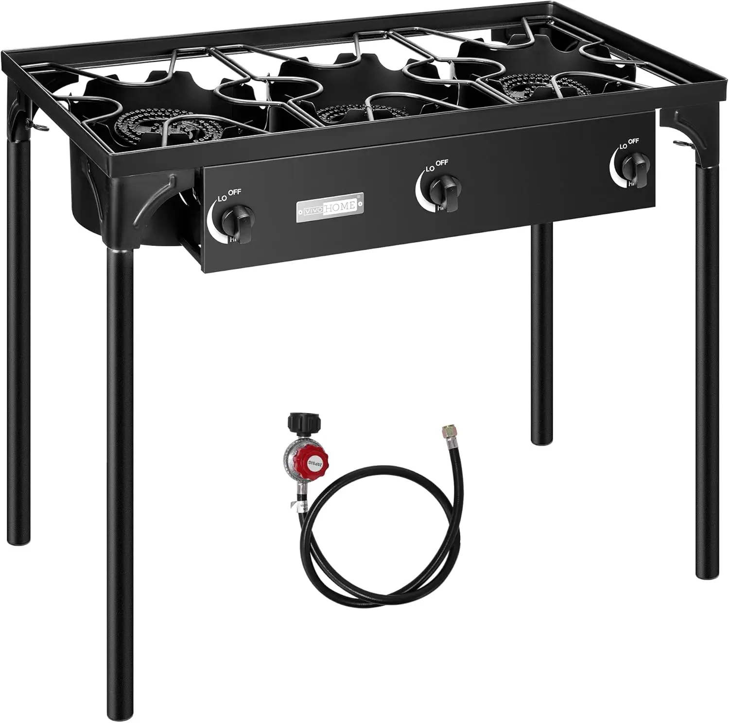 Outdoor 3-Burner Stove, Max. 225,000 BTU/hr, Heavy Duty Tri-Propane Cooker with Detachable Legs Stand for Camping Cooko