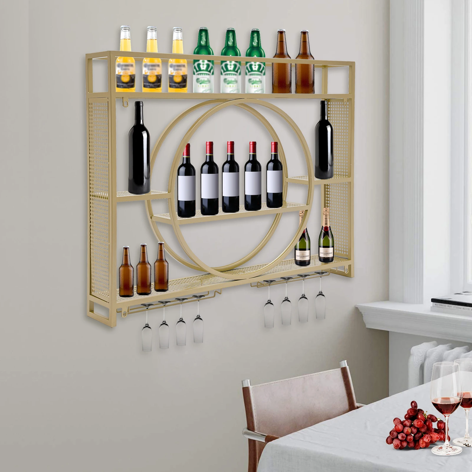 An der Wand montiertes Weinregal, Regale, Vitrine, hochwertige Möbel, elegante Weinständer, Bar im Freien, kompletter Küchenschrank