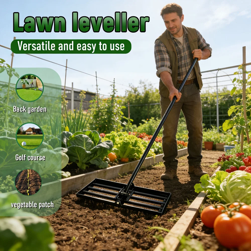 

Грабли для выравнивания газона, выравнивающая машина, инструмент для внесения удобрений, ручной выравниватель для огорода и сада, грабли для песка, грабли для травы