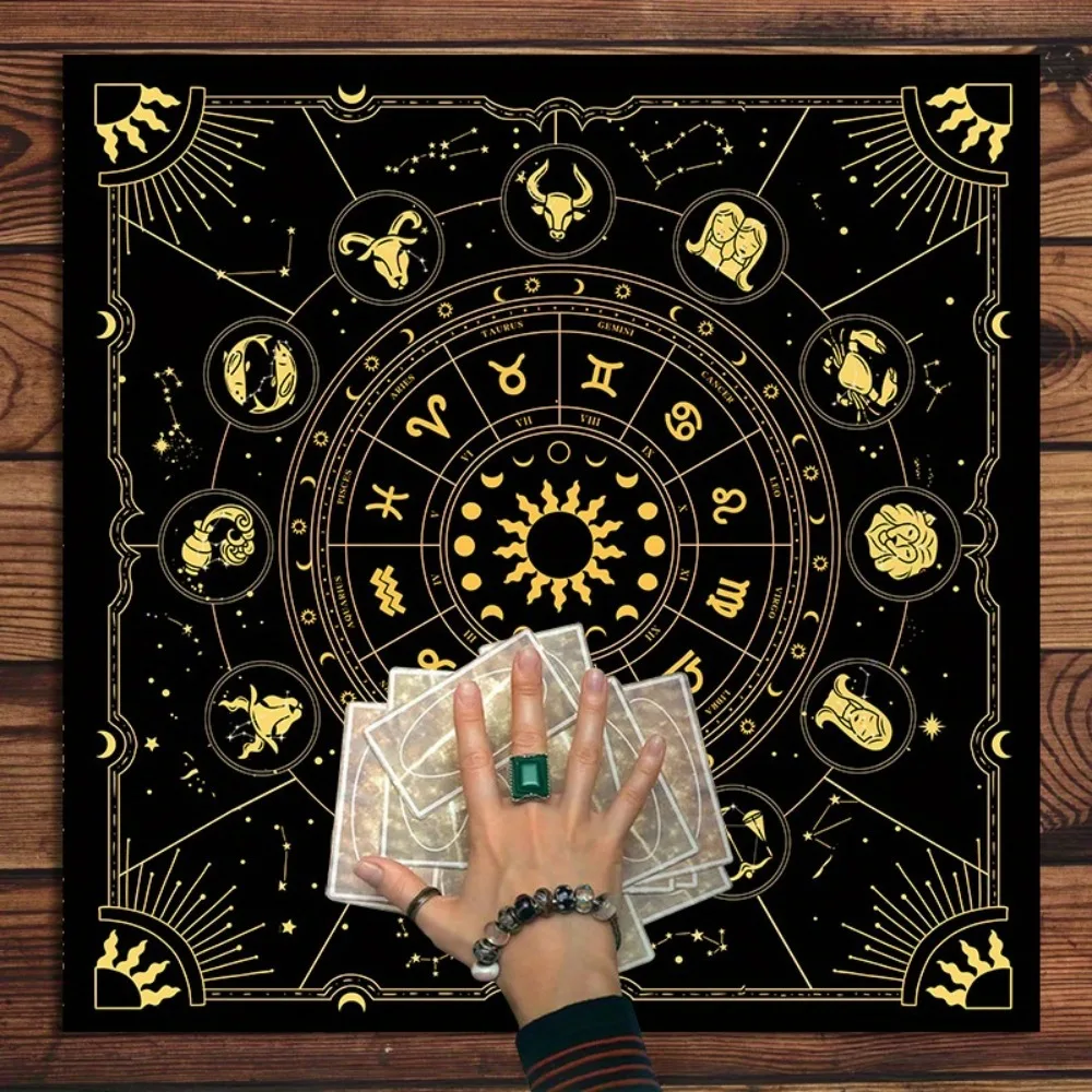 Zodiac Tarot Altar Cloth Multiple Sizes HD Digital Print 12 Constellation Astrology Oracle Card 100 Polyester Machine Wash