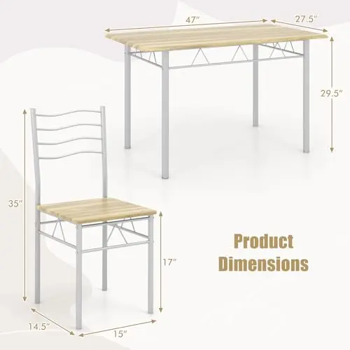 

Compact 4-Seater Rectangular Dining Table And Chairs Set With Metal Legs And Wooden Top For Small Kitchen Or Apartment