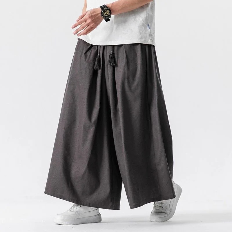 Men's Cotton Linen Vintage Wide Leg Pants Ins Chic Plus Size M-5XL Japanese Retro Loose Pants Hong Kong Style Lantern Trousers