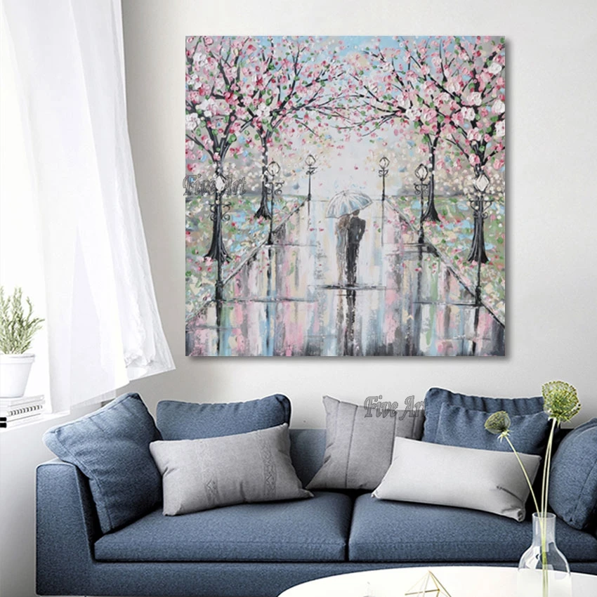 

Framless High Quality Springtime Street Beautiful Landscape Painting Wall Art Decoration Home Picture For Living Room Custom Art