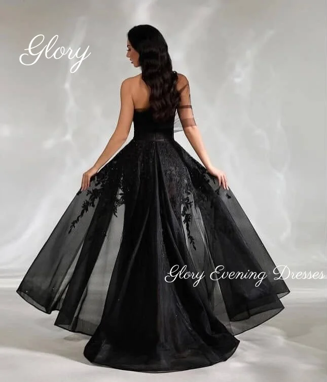 

Черные тюлевые бисерные платья для выпускного вечера на одно плечо длиной до пола, вечернее платье с разрезом по бокам, плиссированные вечерние платья по индивидуальному заказу в Саудовской Аравии