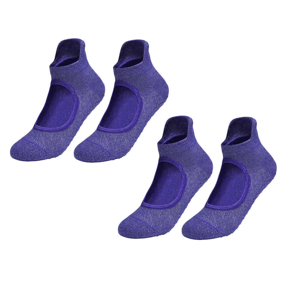 2Pairs Women Non-Slip Yoga Socks Cotton Open Instep Breathable Fitness Socks Pilates Ballet Sweat Absorbing Purple