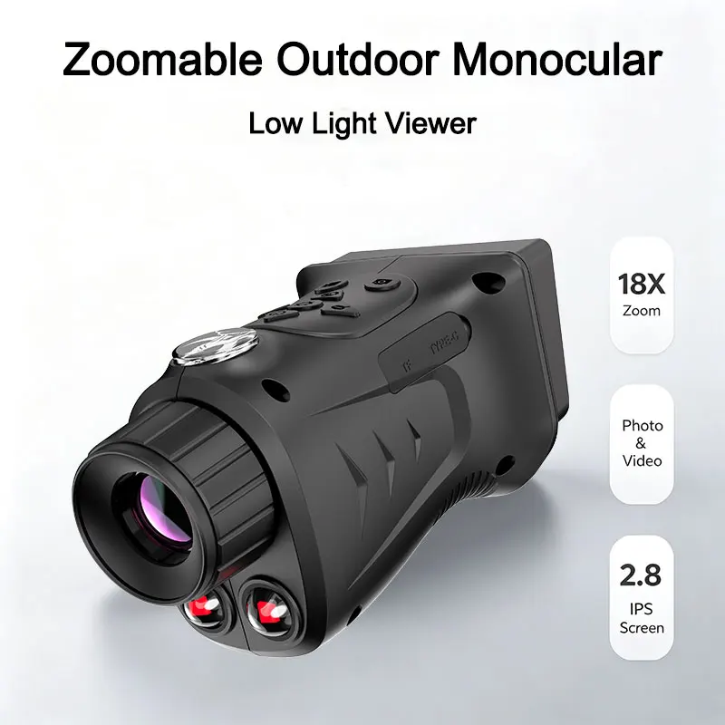 Zoomable Outdoor Observation Monocular, 18X Digital Zoom, Photo&Video Record, 2.8