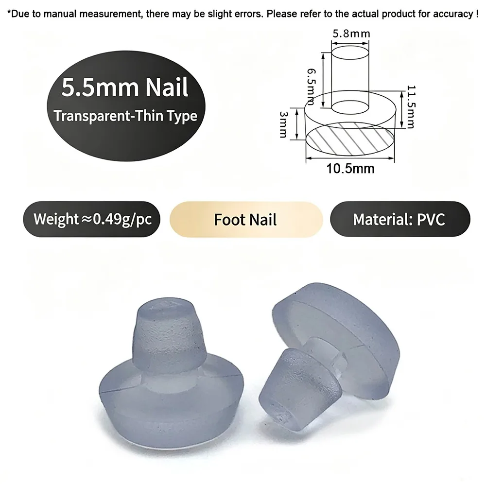 50Pcs M5/M5.8/M6 Glass Top Table Furniture Embedded Bumper with Stem Black/Transparent Rubber Grippers Table Spacers