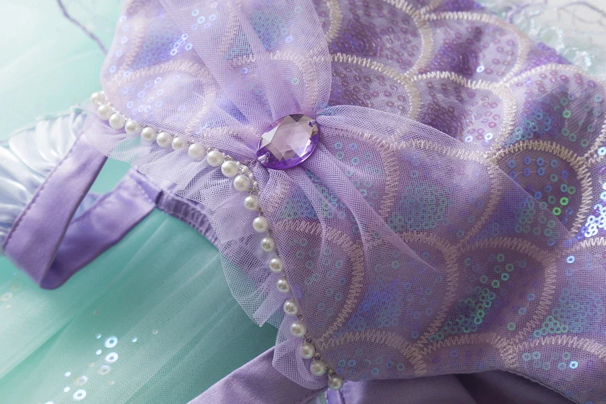 Mädchen Meerjungfrau Prinzessin Kostüm Kleid Lila Grüner Tüllrock Kinder Karneval Geburtstag Halloween Faschingsoutfit – Detail 9