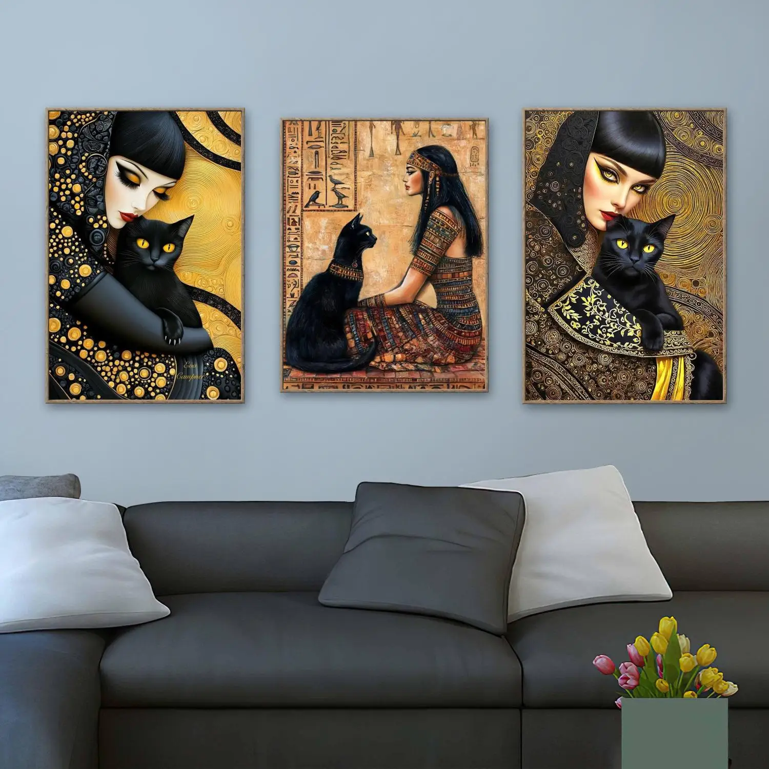 

Egyptian Woman and Black Cat DIY Diamond Painting Kit Ancient Egyptian Art Mosaic Oil Painting Home Wall Decor Gem Embroidery