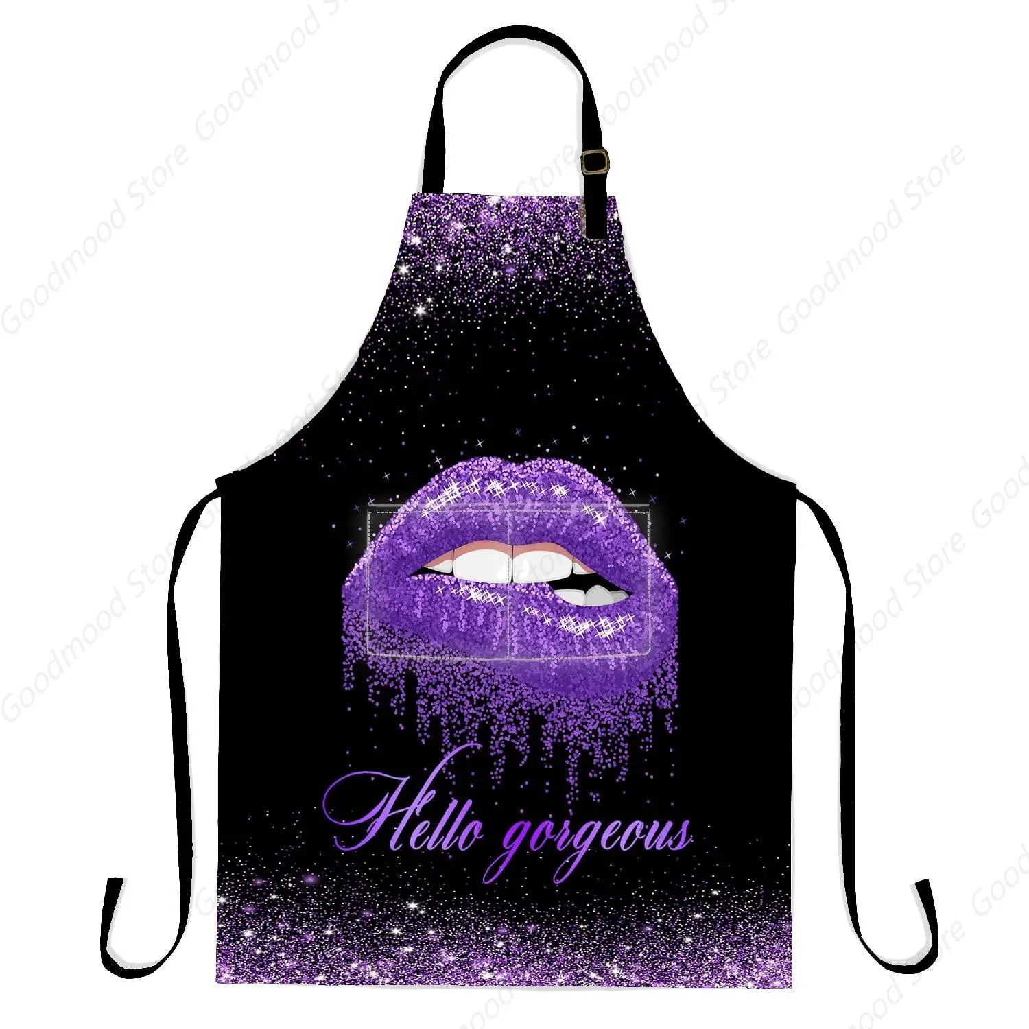 

Hello Gorgeous Purple Lips Apron with 2 Pockets, Adjustable Size Bib Aprons for Men Women Kitchen Cooking Baking Gardening