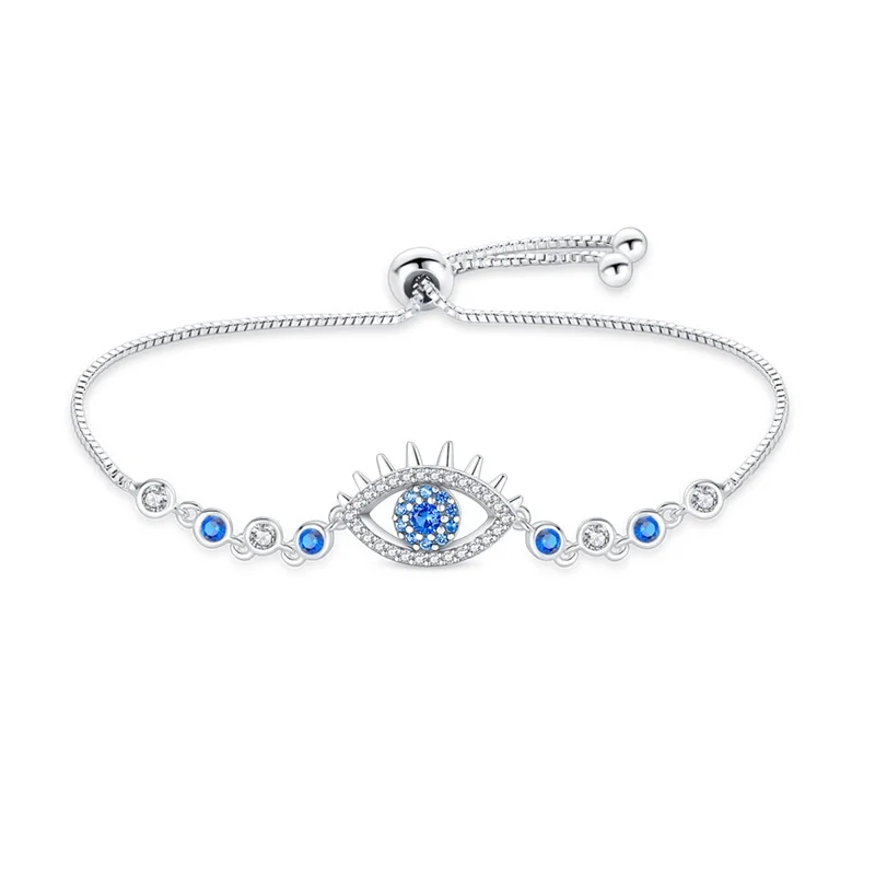Pink Cherry Blossom Blue Eyes Love 925 Sterling Silver Bracelet Sparkly Zircon Bracelet Valentine\'s Day Gift Jewelry For Ladies