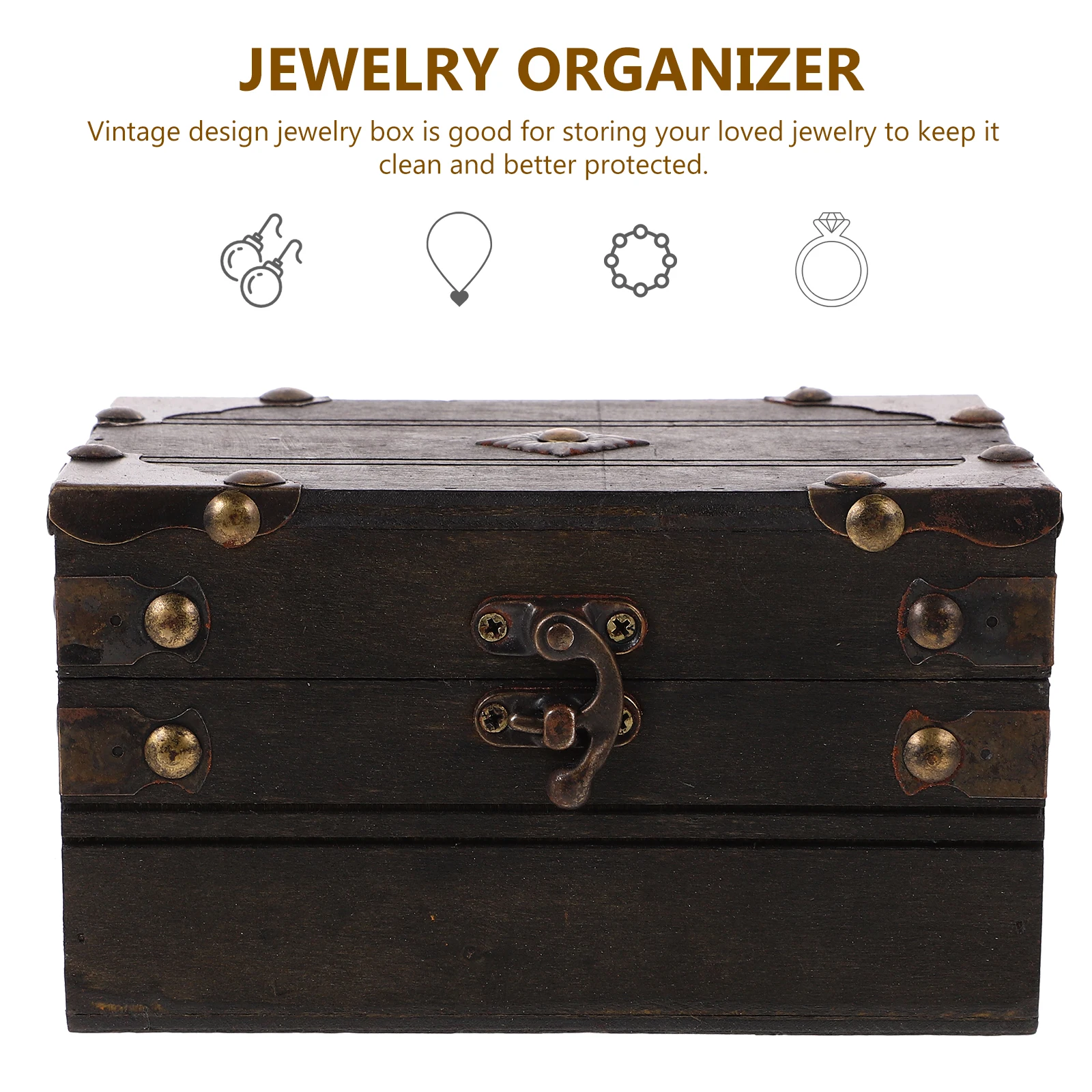 

Pirate Treasure Chest 6400B-01 A Vintage Gray Retro Trinket Case Jewelry Organizer Wood Piggy Bank Coin Storage Box Password